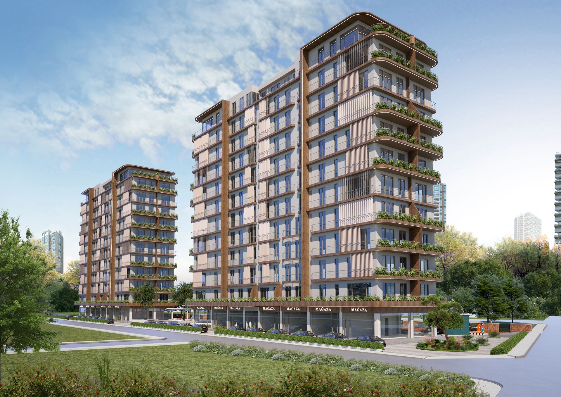 Exterior rendering of the two Seba 10133 towers