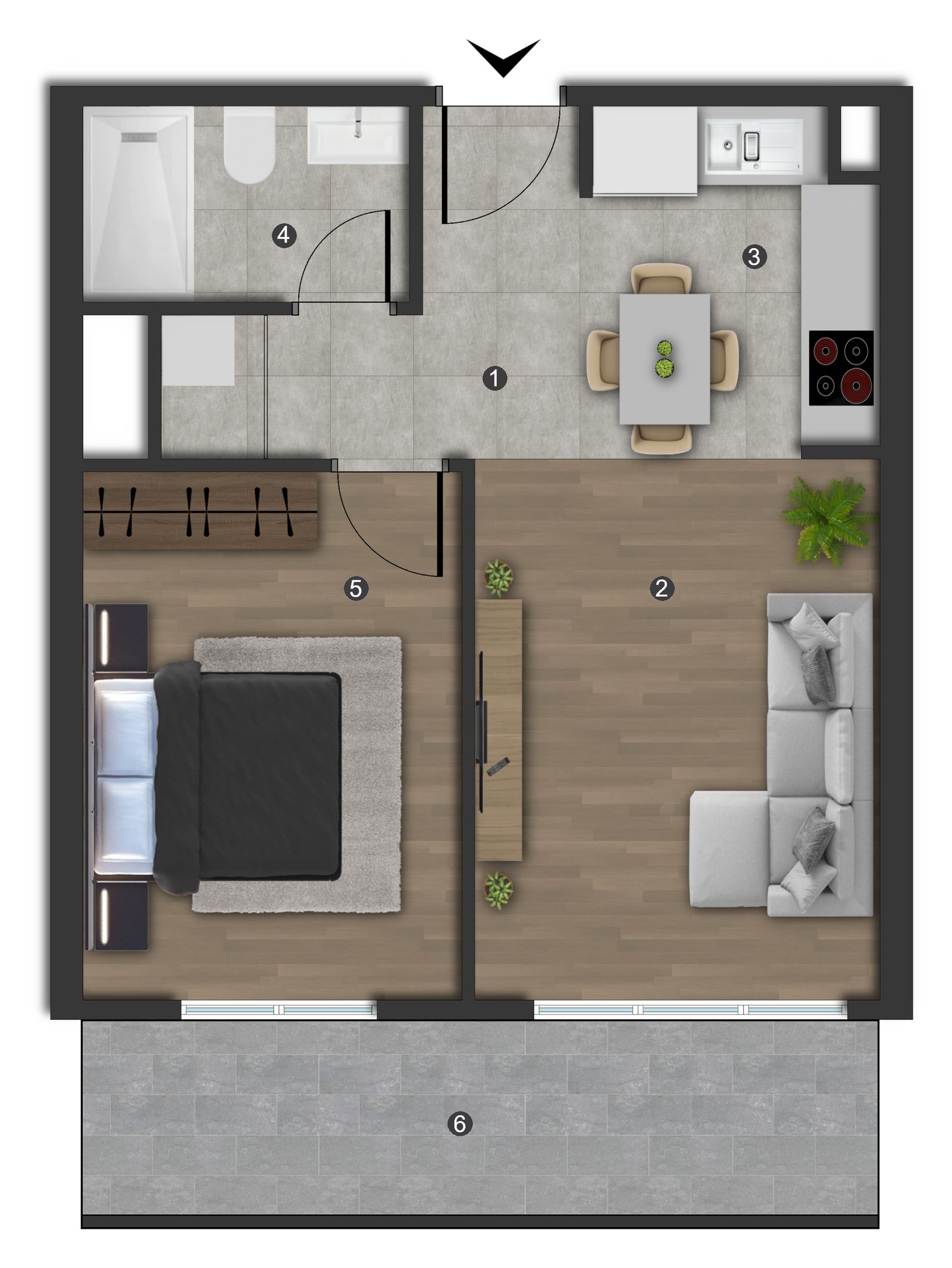Floor plan of a 1+1 apartment, Block A, floor 1, apartment 3
