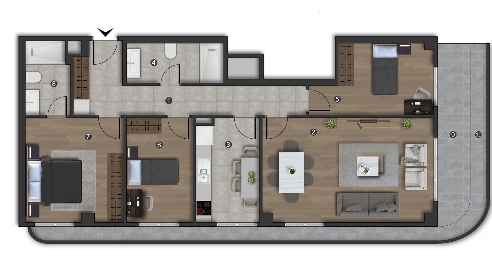 Floor plan of a 3+1 apartment, Block B, floor 10, apartment 60