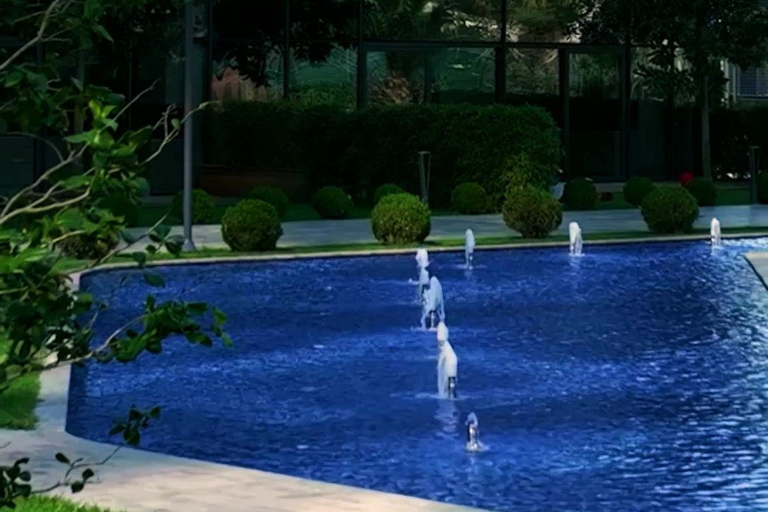 المسبح والنوافير أمام الأبراج