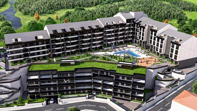 Render of the buildings around the central pool