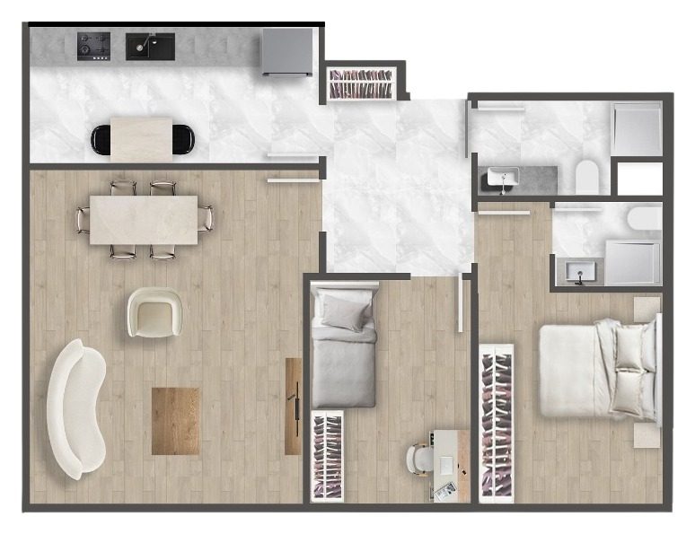 2+1 · 户型 G · 112.18 m² — 伊斯坦布尔卡厄特哈内 2+1 公寓出售，长方形布局，宽敞的客厅兼餐厅，独立厨房配餐桌